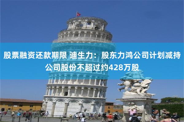 股票融资还款期限 迪生力：股东力鸿公司计划减持公司股份不超过约428万股